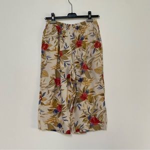 Vintage Linen Blend Capri Mid Length Floral Pants Size Medium